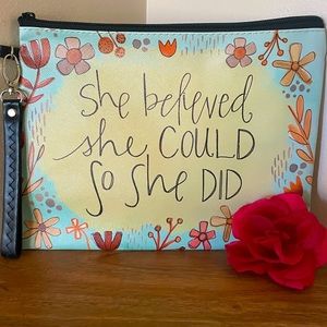 She Believed She Could So She Did Multicolor Makeup Bag Detachable Strap